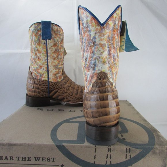 Roper Kid's Youth Cowboy Faux Exotic Gator Embossed Square Toe Western Boots - Picture 3 of 5